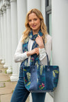 Grey Velvet Slouch Tote Bag w/ Botannical Print by Earth Squared