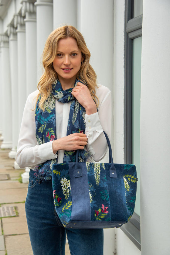 NEW Grey Velvet Slouch Tote Bag w/ Botannical Print by Earth Squared