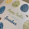 Blank Easter Card for young grandson; this card features beautiful blue, green, and yellow easter eggs and the text reads "Happy Easter to a special Grandson" 1
