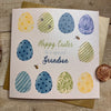 Blank Easter Card for young grandson; this card features beautiful blue, green, and yellow easter eggs and the text reads "Happy Easter to a special Grandson"