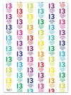 A cheeky and funky sheet of rainbow coloured wrapping paper for their 13th birthday. The wrapping paper features the number 13 in a repeating pattern all over the paper, acompanied by the text "Stroppy teenager alert." A perfect wrapping paper for those who like to laugh.