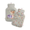 100% Natural rubber hot water bottle with cover. The cover features an assortment of birds, bunnys, bees, mushrooms, vedgetables and flowers, all things you commonly find in your garden. Designed by Hannah Dale, Wrendale Designs.