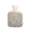100% Natural rubber hot water bottle with cover. The cover features an assortment of birds, bunnys, bees, mushrooms, vedgetables and flowers, all things you commonly find in your garden. Designed by Hannah Dale, Wrendale Designs.