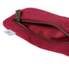 Fabric glasses pouch, featuring an embroidered brown hare stitched into the red fabric. 'Golden Hour' by Hannah Dale. Wrendale Designs. With 'Wrendale' engraved into the metal zip.