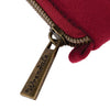 Fabric glasses pouch, featuring an embroidered brown hare stitched into the red fabric. 'Golden Hour' by Hannah Dale. Wrendale Designs. With 'Wrendale' engraved into the metal zip.