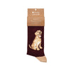 Good as gold, a warm pair of high quality, maroon bamboo socks, for men. Designed by Hannah Dale, these socks feature a gorgous artwork of a golden labrador, stitched into the soft fabric. A perfect gift for animal lovers. Wrendale Designs.