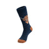 Highland heathers, a warm pair of high quality, navy bamboo socks for men. Designed by Hannah Dale, these socks feature a gorgrous artwork of a highland cow stitched into the soft fabric. A perfect gift for animal lovers. Wrendale Designs.