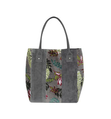  NEW Grey Velvet Slouch Tote Bag w/ Botannical Print by Earth Squared