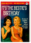 Big, bold and retro, this hilarious women's birthday card is sure to bring a smile to your best friends face! Featuring a vintage magazine design, bold text on the card reads "It's the bestie's birthday. A story of laughter, liquor, and an extra slixe of cake". A Perfect card for your friend's birthday! Dean Morris.