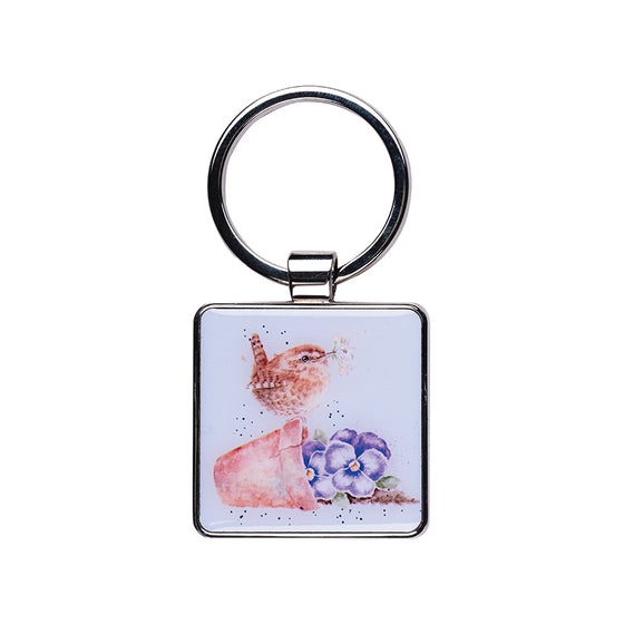 Wrendale Designs - Small Square Keyring - Perched Bird