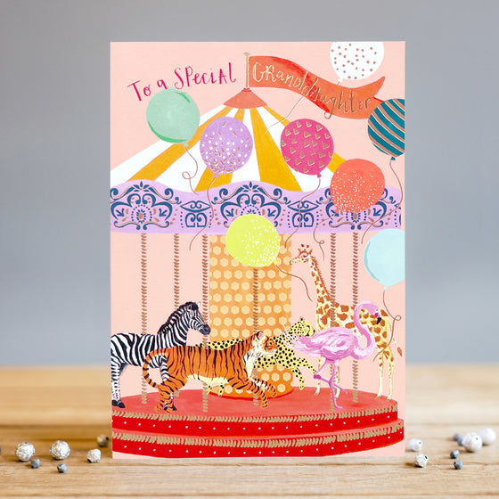 Gifts for women UK, Funny Greeting Cards, Wrendale Designs Stockist, Berni Parker Designs Gifts Greeting Cards, Engagement Wedding Anniversary Cards, Gift Shop Shrewsbury, Visit Shrewsbury Blank Birthday Card for little girl, to a special granddaughter blank birthday card, carnival themed, carousel