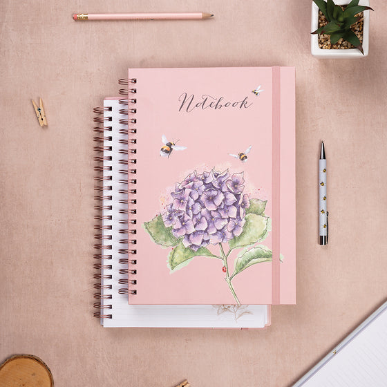 Wrendale Designs - A4 Lined Spiral Notebook - Beautiful Bees and Hydrangea