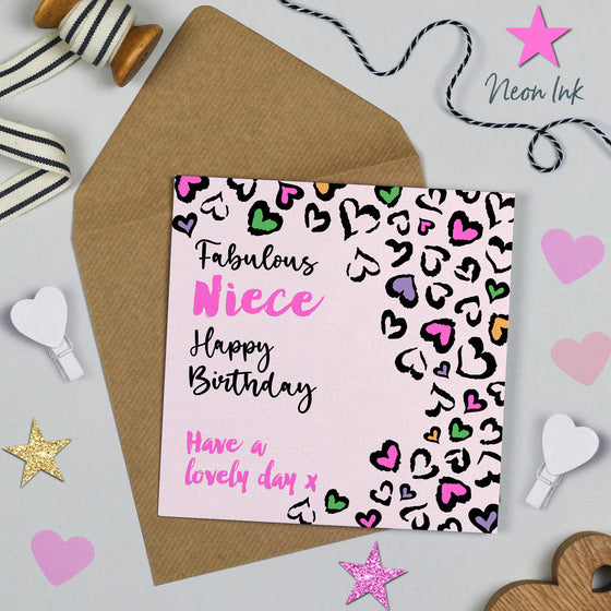 Leopard Love Blank Birthday Card, Fabulous Niece