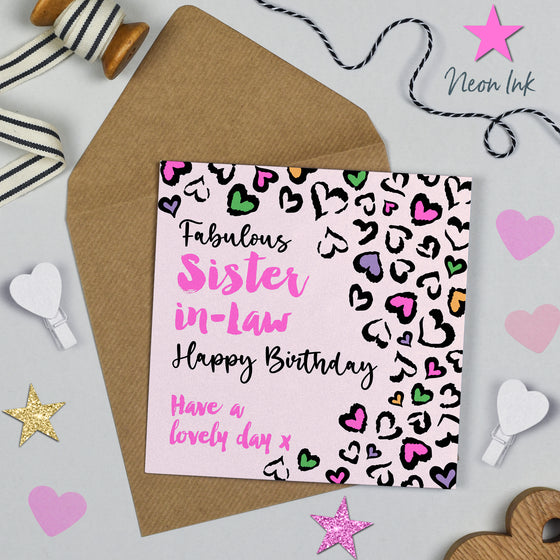 Leopard Love Blank Birthday Card, Fabulous SIster-in-Law