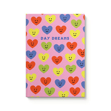  A5 Lined Paperback Notebook Pink Blue Green Yellow Red Heart Shaped Smiley Faces Day Dreams