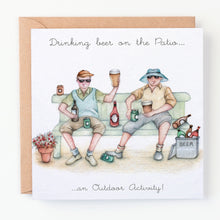  Berni Parker Designs - Drinking Beer on the Patio - Funny Blank Card for Men