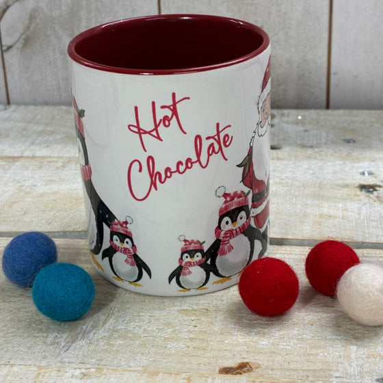 Santa Penguins Christmas Mug Ceramic Red and White Hot Chocolate 2