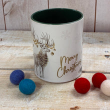  Ceramic christmas mug green and white Merry Christmas Reindeer Fun 1