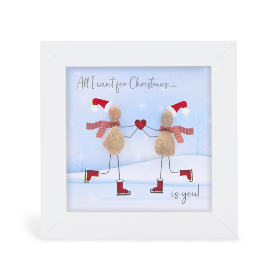 White Box Framed Pebble Art, Small - All I Want For Christmas is You