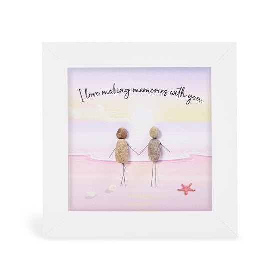 White Box Framed Pebble Art, Small - I love Making Memories with You