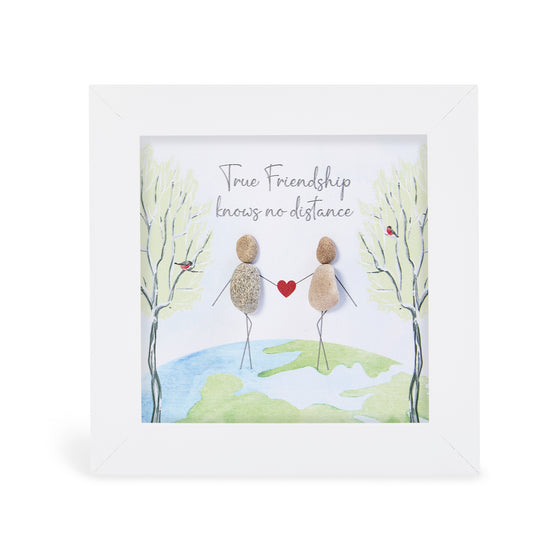 White Box Framed Pebble Art, Small - True Friendship Knows No Distance