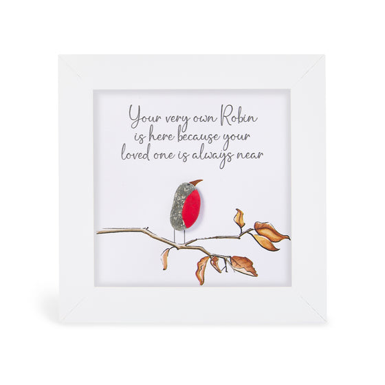 White Box Framed Pebble Art, Small - Your Very Own Robin is Here