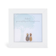  This white shadowbox framed pebble art print features a sitting under a tree.&nbsp;It reads Husband, you are my today and all of my tomorrows.