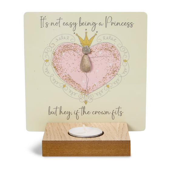 Pebble Art, Natural Wood T-light Candle Holder -  It's Not Easy Being a Princess