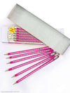 Set of cheeky pink pencils. Each pencil has its own unique cheeky message etched onto the side. A perfect gift for friends who like a good joke.