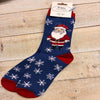 Women's Christmas Socks size 4-7 navy blue santa clause snowflakes, 17cm heel to top band 2