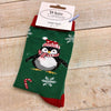 Women's Christmas Socks Luxury Soft Size 4-7 Dark Green Penguin Fun with Candy Canes and Snowflakes