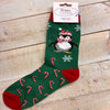 Women's Christmas Socks Luxury Soft Size 4-7 Dark Green Penguin Fun with Candy Canes and Snowflakes 1