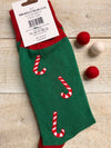 Women's Christmas Socks size 4-7 Dark Green elf legs and candy canes extra tall on the leg, 23cm heel to top band 2