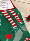 Women's Christmas Socks size 4-7 Dark Green elf legs and candy canes extra tall on the leg, 23cm heel to top band 1