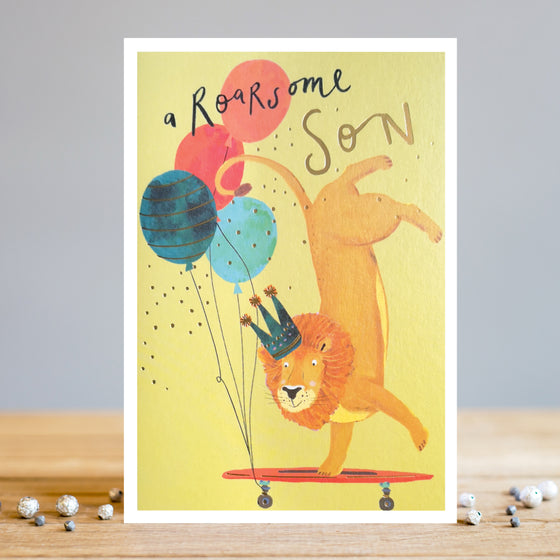 Gifts for women UK, Funny Greeting Cards, Wrendale Designs Stockist, Berni Parker Designs Gifts Greeting Cards, Engagement Wedding Anniversary Cards, Gift Shop Shrewsbury, Visit Shrewsbury Blank birthday card for young son, Lion themed blank birthday card, a roarsome son