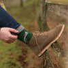 The country gent, a warm pair of high quality, forest green bamboo socks, for men. Designed by Hannah Dale, these socks feature a gorgeous badger illustration, stitched into the soft fabric. A perfect gift for animal lovers. Wrendale Designs.