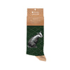 The country gent, a warm pair of high quality, forest green bamboo socks, for men. Designed by Hannah Dale, these socks feature a gorgeous badger illustration, stitched into the soft fabric. A perfect gift for animal lovers. Wrendale Designs.