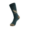 The happy frog, a warm pair of highquality, dark green bamboo socks for men. Featuring gorgeous artwork by Hannah Dale, of a happy frog, stitched into the soft fabric. A perfect gift for animal lovers. Wrendale Designs