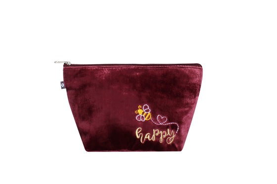 Plum Velvet Cosmetics Bag with Bee Design