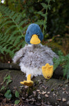 Webster the duck a soft and cuddly plushie by Hannah Dale. He has a charming, funny and ditzy personality. A perfect gift for animal lovers. Wrendale Designs.