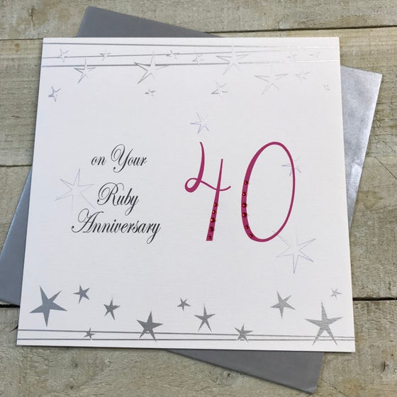 Elegant Blank 40th Wedding Anniversary Card - On Your Ruby Anniversary 40