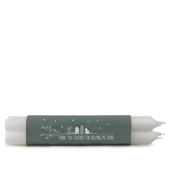 East of India - Bundle of 4 White Candlesticks - Thank You Teacher