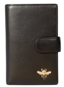  Mason Collection Black Leather Tab Purse w/ RFID Protection and Gold Bee Decoration