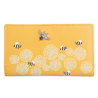 Moonflower Compact Leather Bee Purse w/ RFID Protection - Mustard Yellow