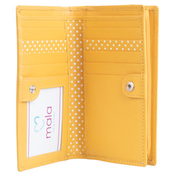 Moonflower Compact Leather Bee Purse w/ RFID Protection - Mustard Yellow