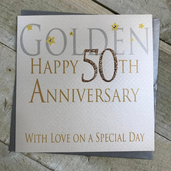 Gifts for women UK, Funny Greeting Cards, Wrendale Designs Stockist, Berni Parker Designs Gifts Greeting Cards, Engagement Wedding Anniversary Cards, Gift Shop Shrewsbury, Visit Shrewsbury Elegant Golden Anniversary 50th Anniversary Blank Card Gender Neutral