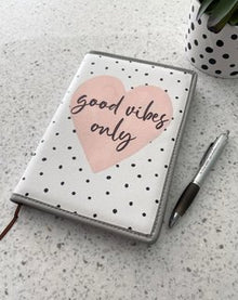  'Good Vibes Only' Black and White Spotty Notebook