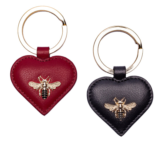 Mason Collection Black Leather Keyring w/ Gold Bee Decoration