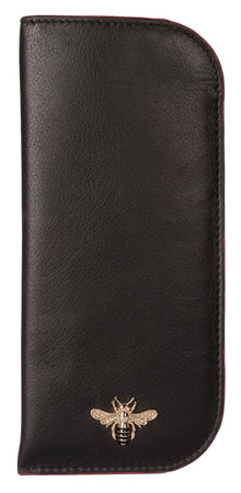  Mason Collection Black Leather Glasses Case w/ Gold Bee Decoration