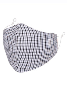  White w/ Black and Light Grey Check Print Adult Face Mask
